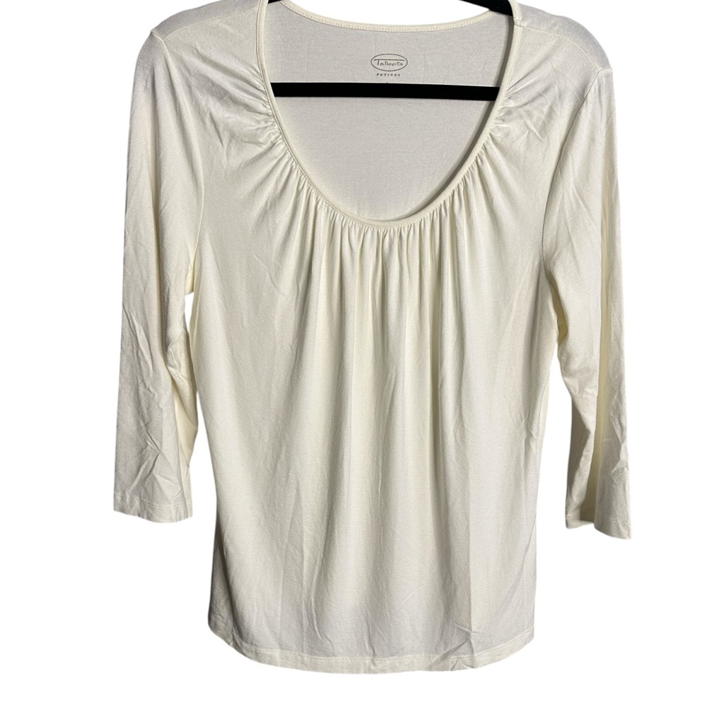 Talbots Cream Ruched Blouse with 3/4 Sleeves